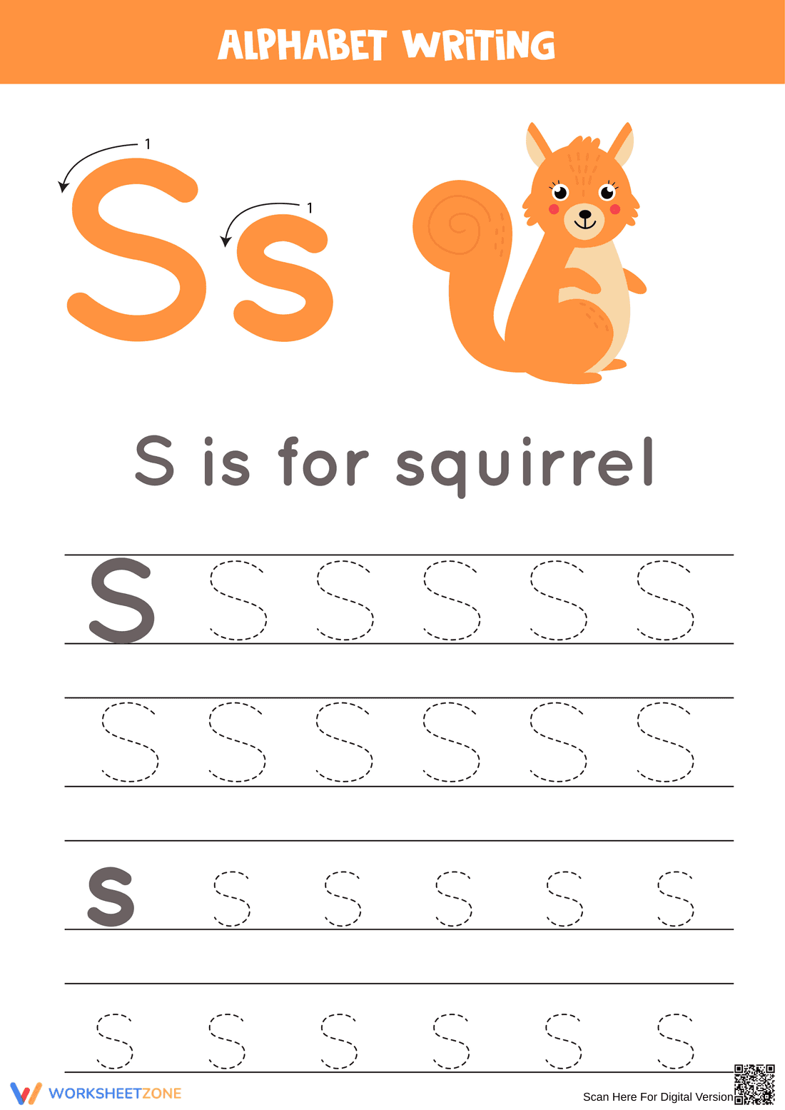 Alphabet Writing Letter S | Essential Grade K Worksheet - Page 1