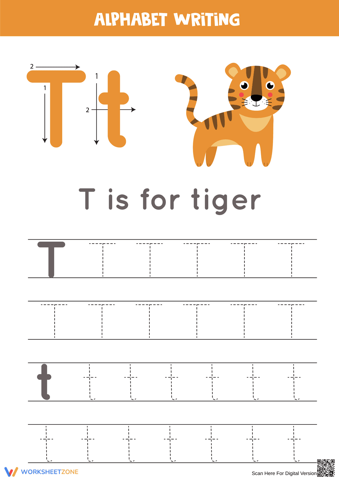 Letter T Tracing Worksheet | Grade K Printable - Page 1