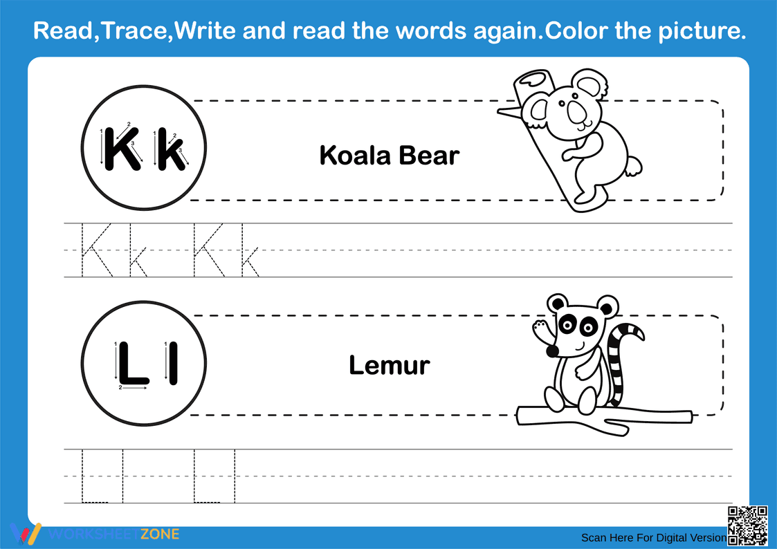 Letters K & L Handwriting | Printable Kindergarten Worksheet - Page 1