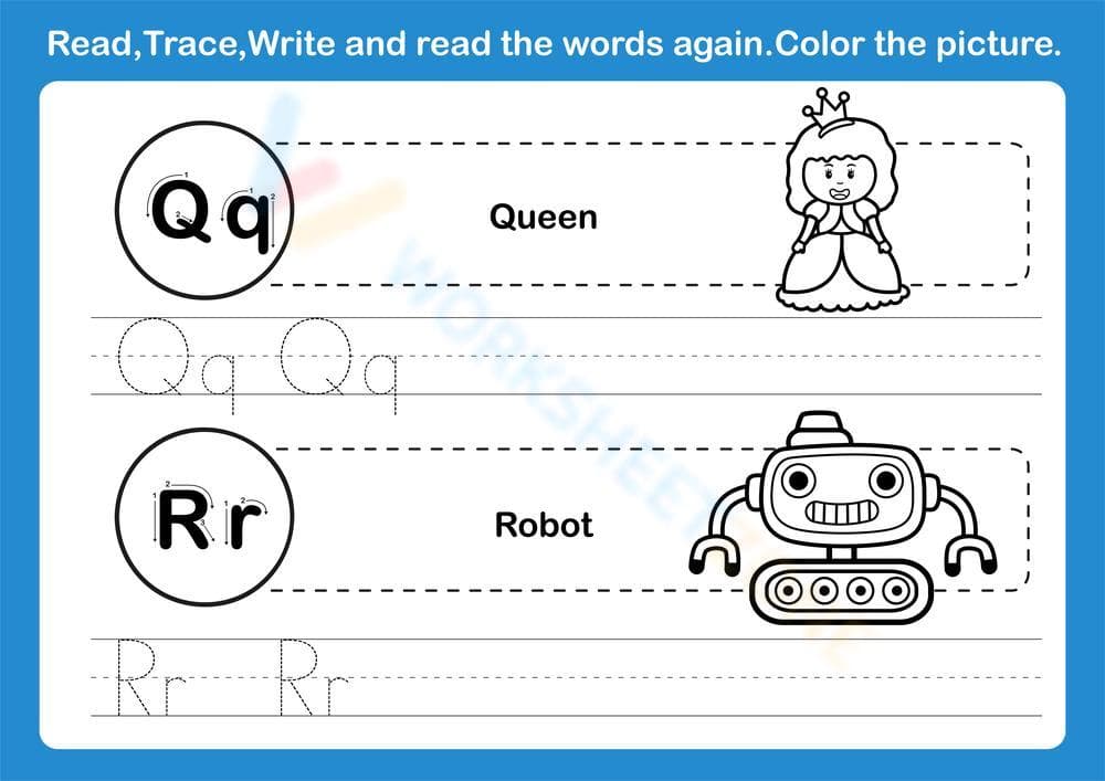 Grade K Letters Q & R — Printable No-Prep Worksheet - Page 1