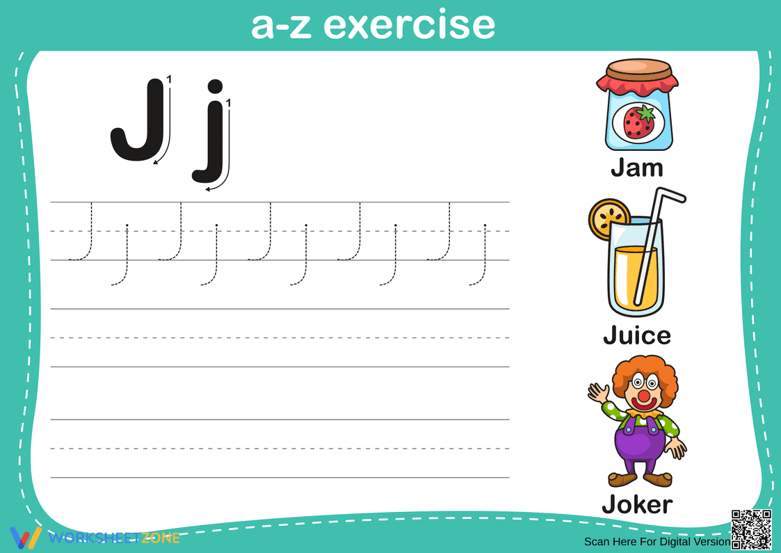 Letter J Tracing Worksheet | Grade K Printable - Page 1