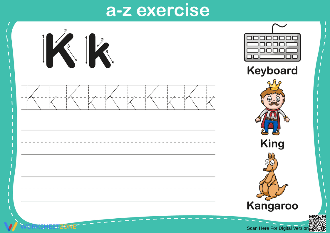 Letter K Tracing Worksheet | Printable Kindergarten ELA - Page 1
