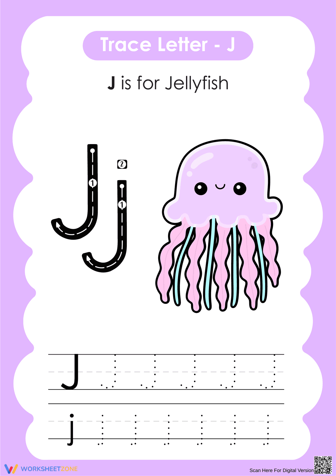 Letter J Tracing Worksheet | Essential Grade K Alphabet - Page 1