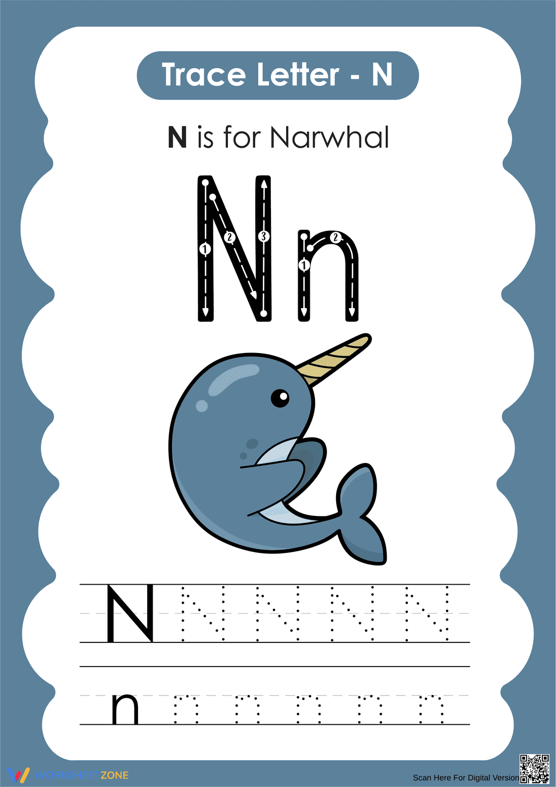 Letter N Tracing Printable Worksheet | Grade K ELA - Page 1