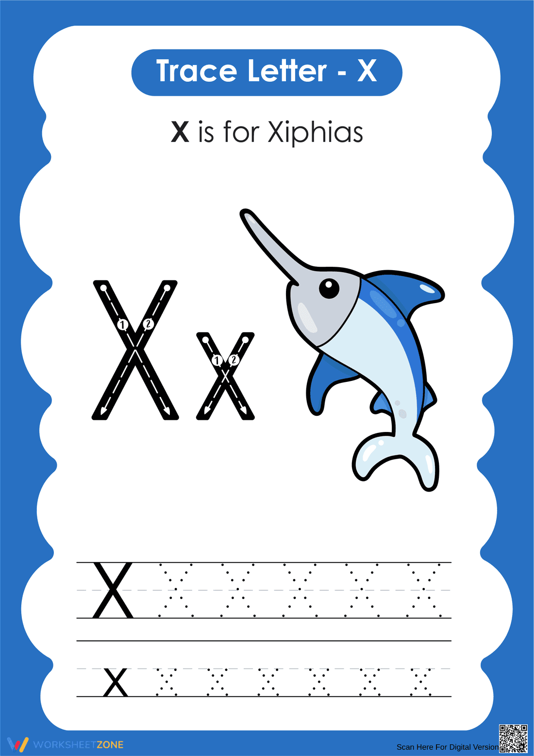 Printable Letter X Tracing Worksheet | Kindergarten - Page 1
