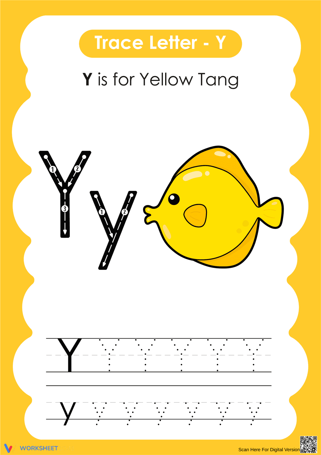 Letter Y Tracing Worksheet | Essential Grade K Practice - Page 1