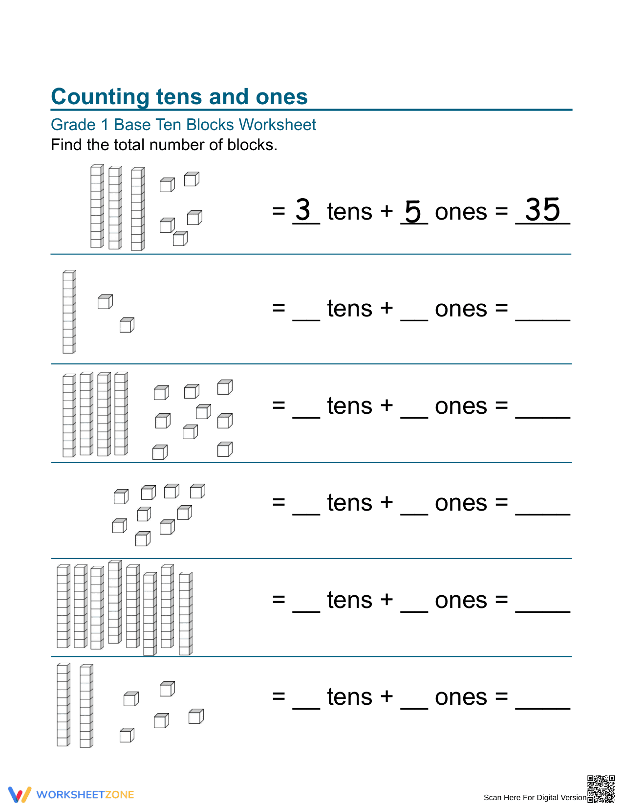 Counting Tens and Ones Worksheet - Page 1
