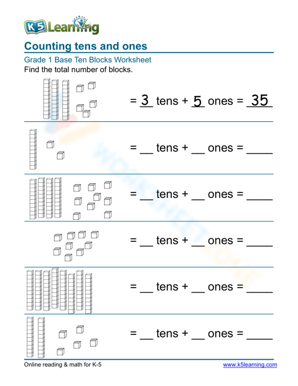 Counting Tens and Ones Worksheet - Page 1