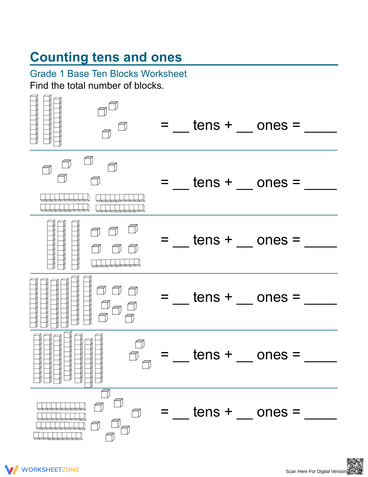 Worksheet for Counting Tens and Ones - Page 1