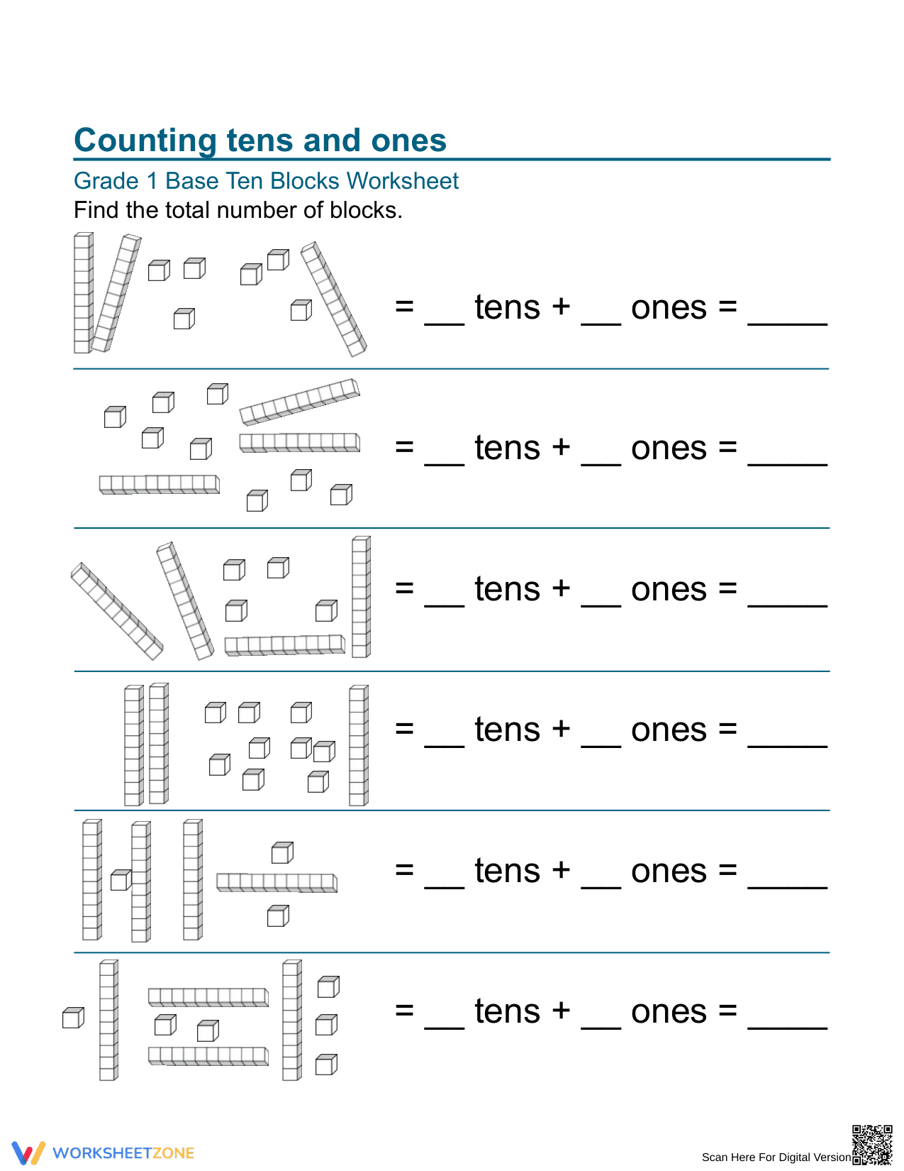 Learn Counting Tens and Ones Practice Sheet - Page 1