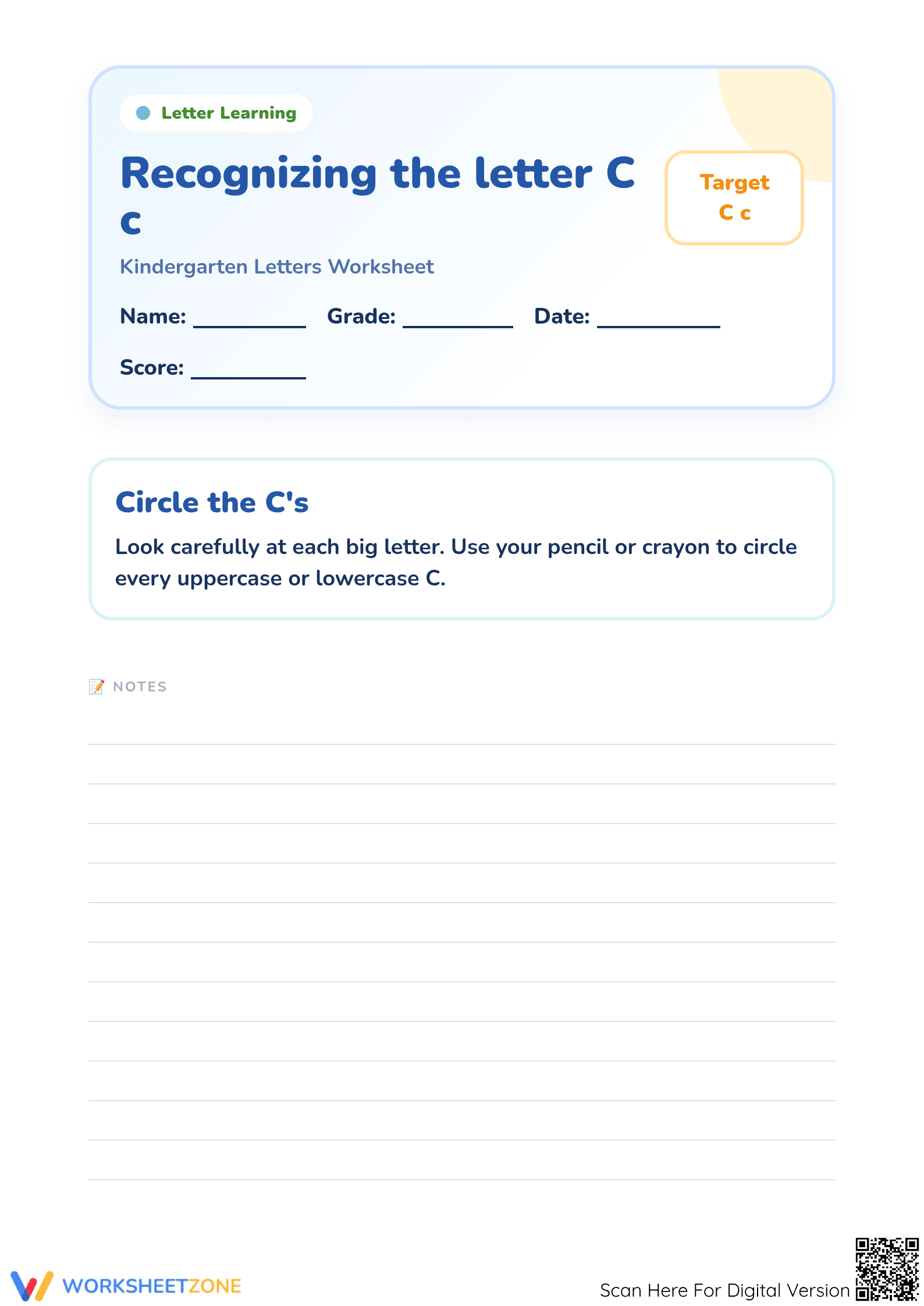 Essential Printable: Kindergarten Letter Cc Worksheet - Page 1