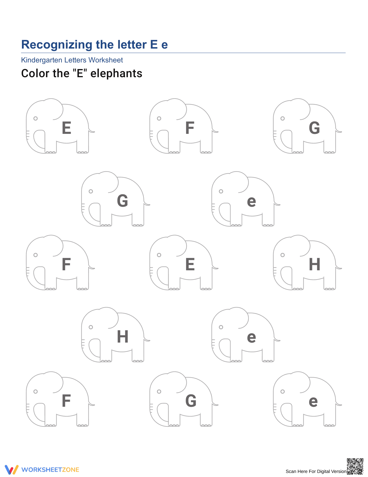 Recognize Letter Ee Worksheet | Essential Grade K-1 - Page 1