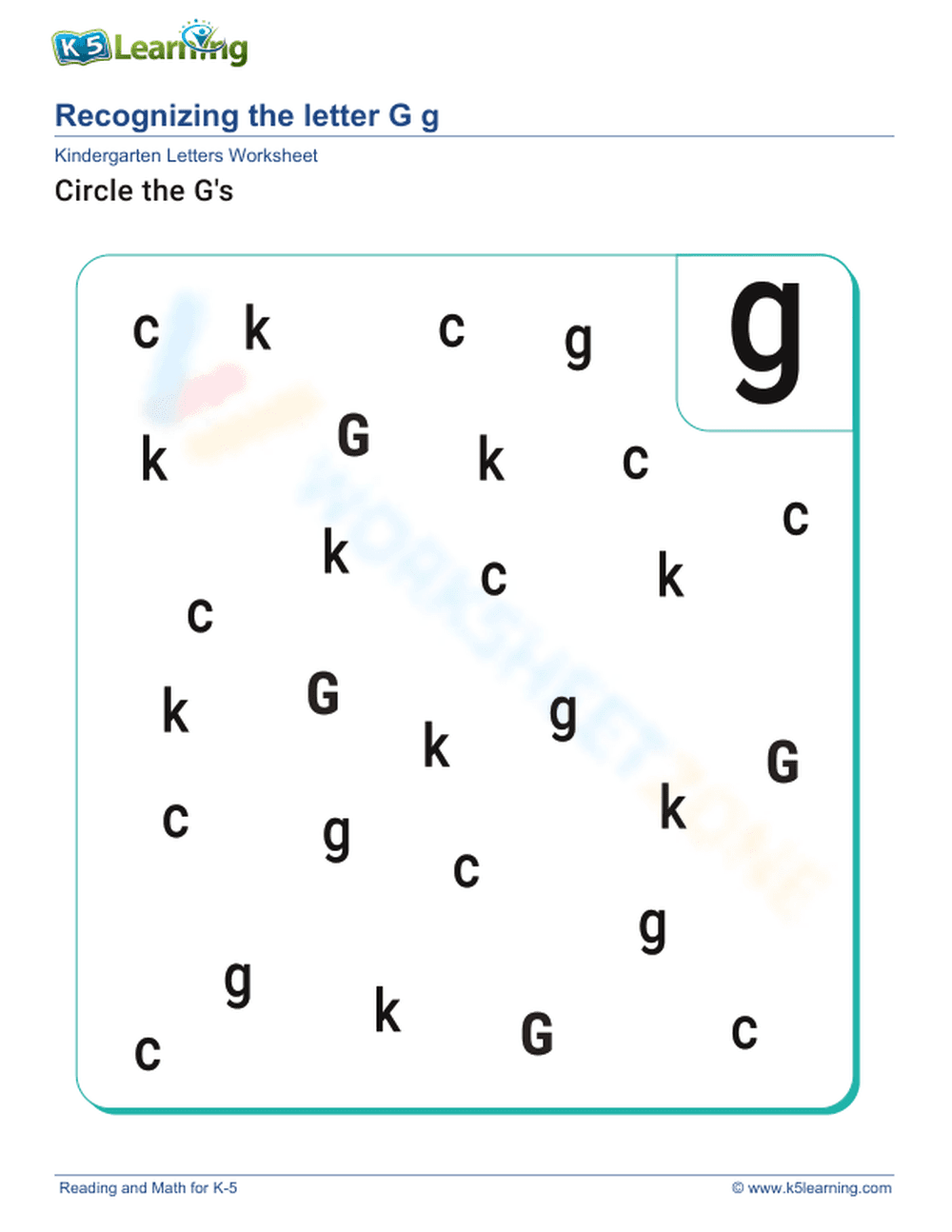 Recognize letter Gg - Page 1