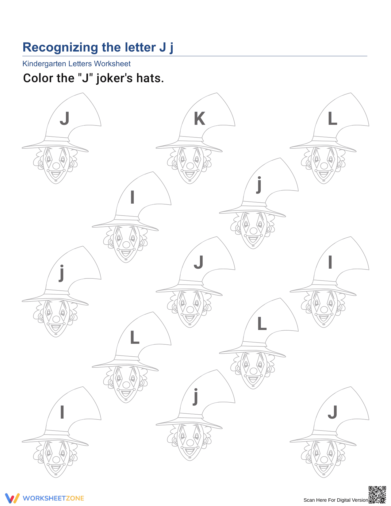 Grade K Letter J — Printable No-Prep Worksheet - Page 1