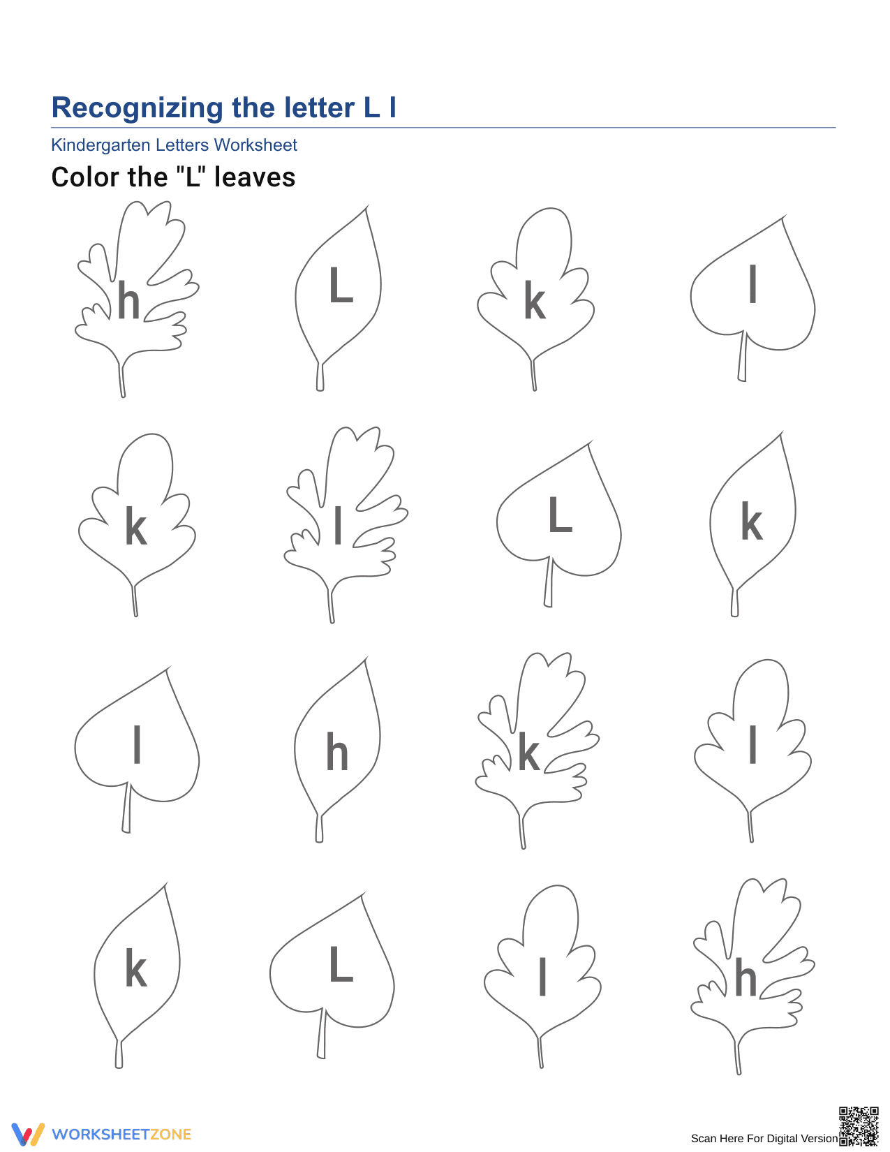 Letter L Recognition | Printable Kindergarten Worksheet - Page 1
