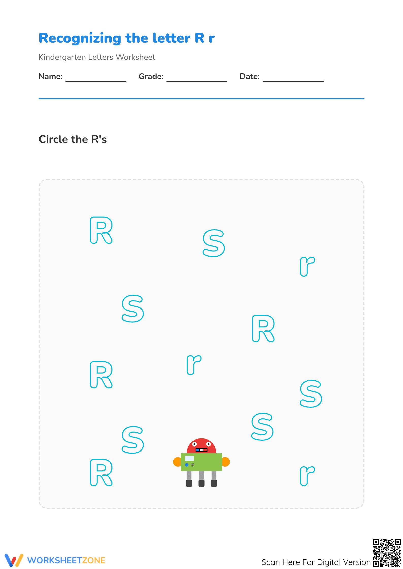 Letter R Recognition Printable Worksheet | Kindergarten - Page 1