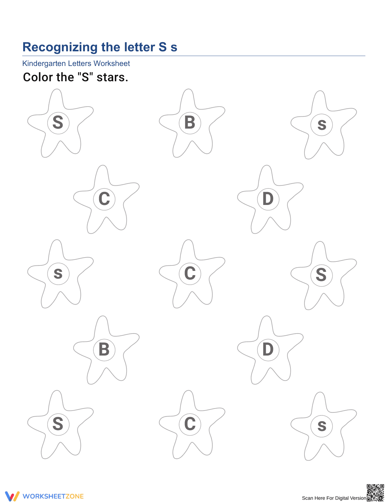 Kindergarten Letter S — Printable No-Prep Worksheet - Page 1
