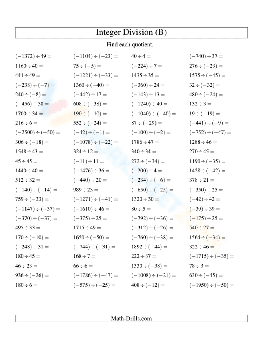 Practice: Dividing Integers - Page 1