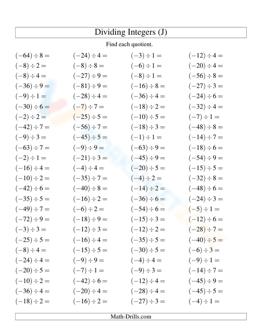 Dividing Integers: Enhancing Math Skills - Page 1
