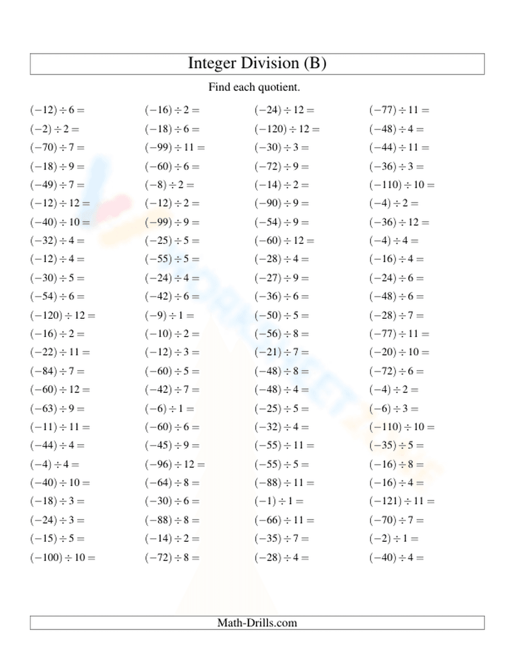 Dividing Integers: Practice & Skill Improvement - Page 1