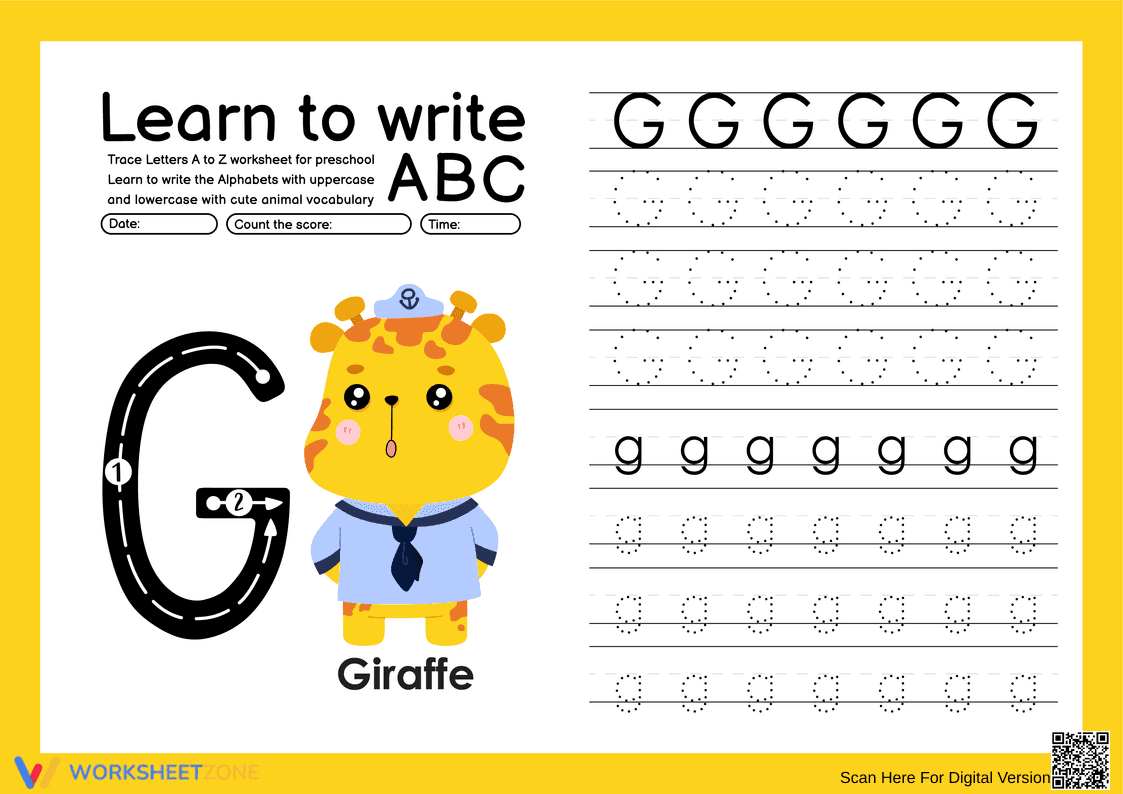 Printable Letter G Tracing Worksheet | Grade K ELA - Page 1