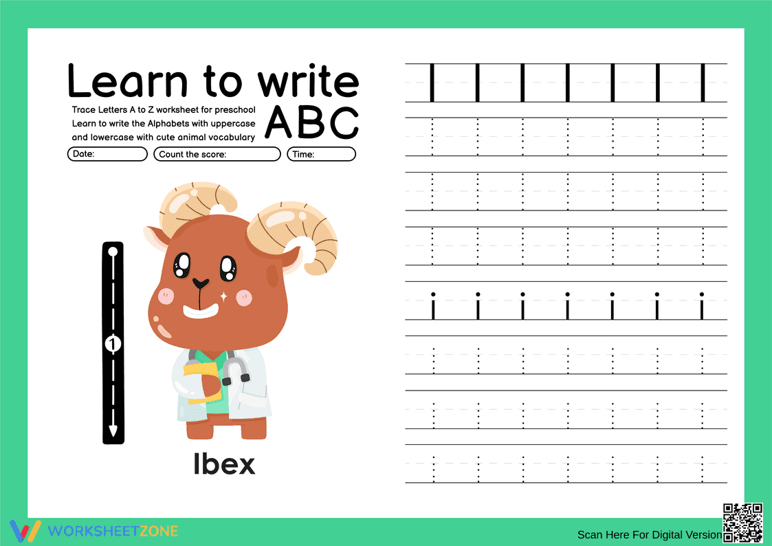 Grade K Letter I Tracing — Printable No-Prep Worksheet - Page 1