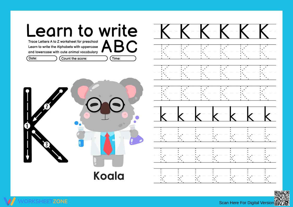 Letter K Tracing Worksheet | Essential Kindergarten ELA - Page 1