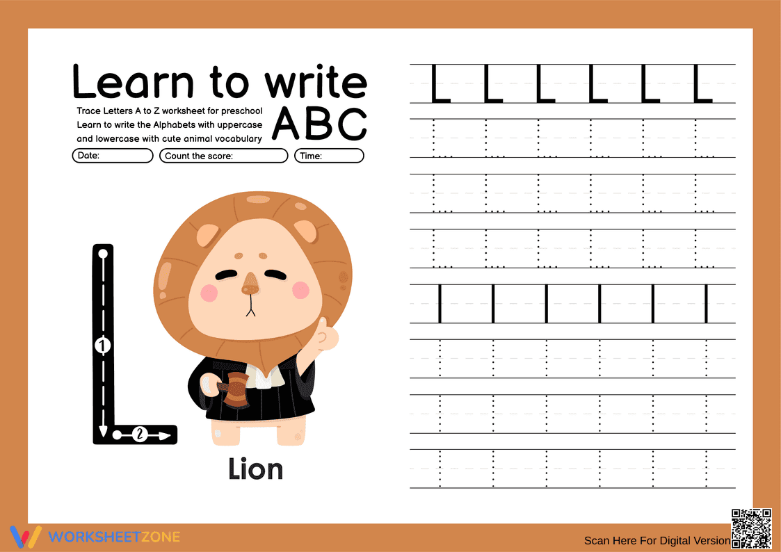 Printable Letter L Tracing Worksheet | Grade K - Page 1