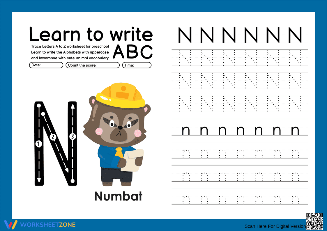 Learn to Write Letter N | Essential Kindergarten Worksheet - Page 1