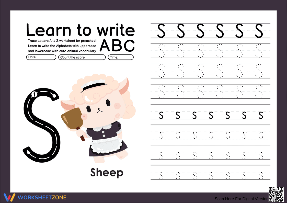 Printable Letter S Tracing Worksheet | Kindergarten - Page 1
