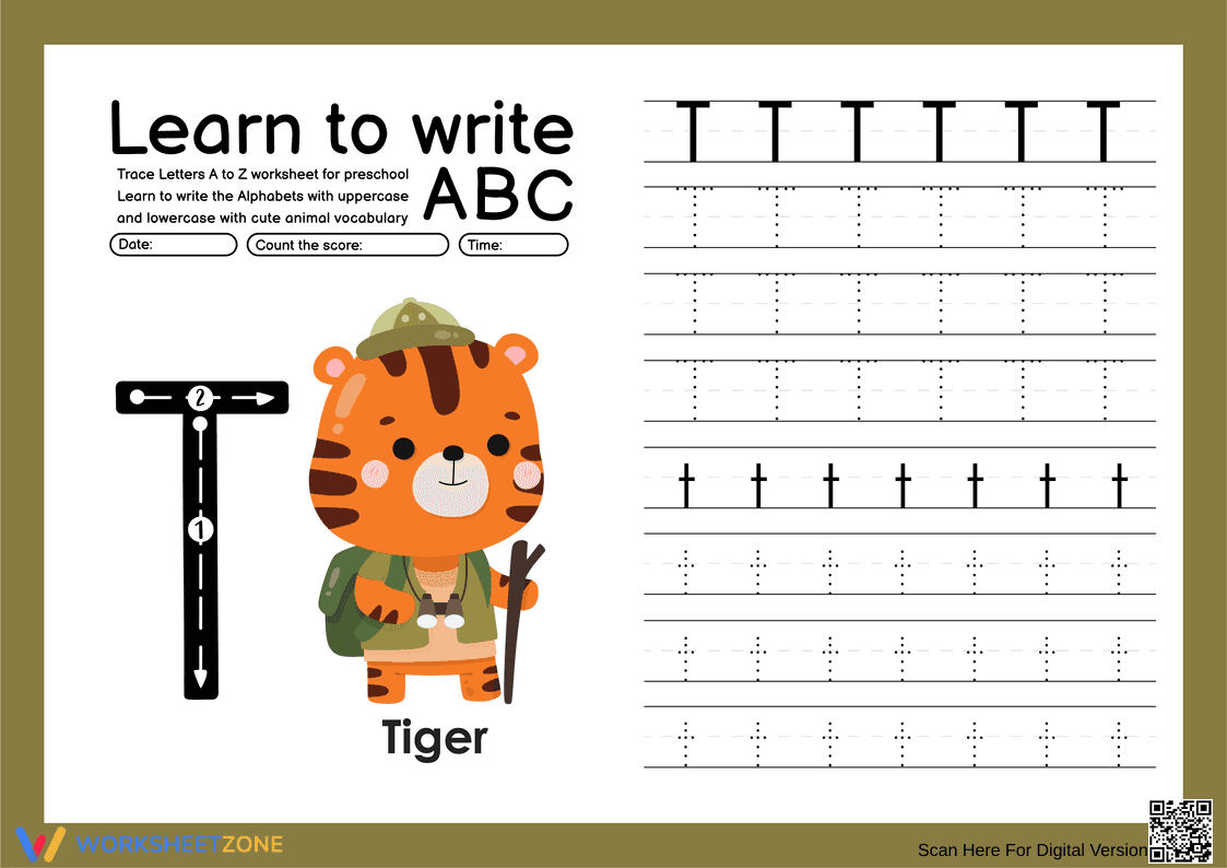 Letter T Writing Practice | Essential Kindergarten Worksheet - Page 1