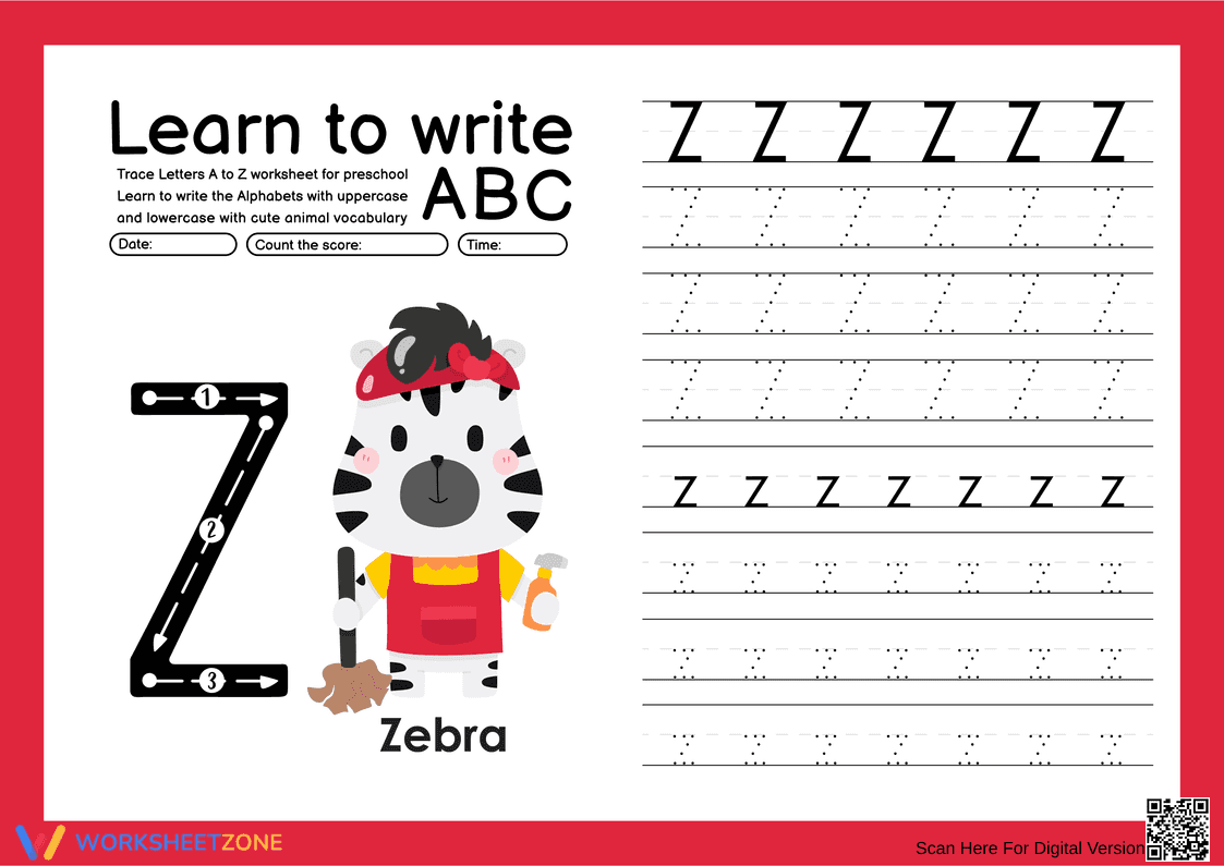 Letter Z Writing Practice | Essential Kindergarten Worksheet - Page 1