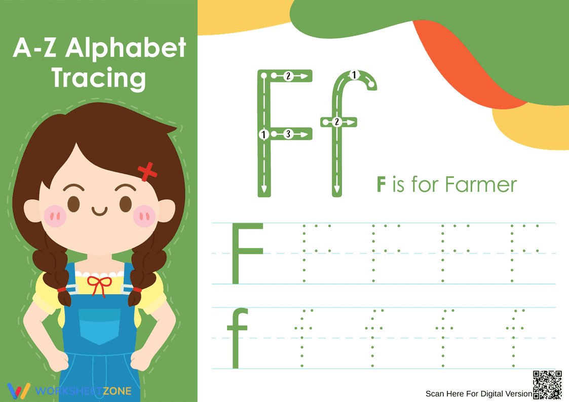 Grade K Letter F Tracing — Printable No-Prep Worksheet - Page 1