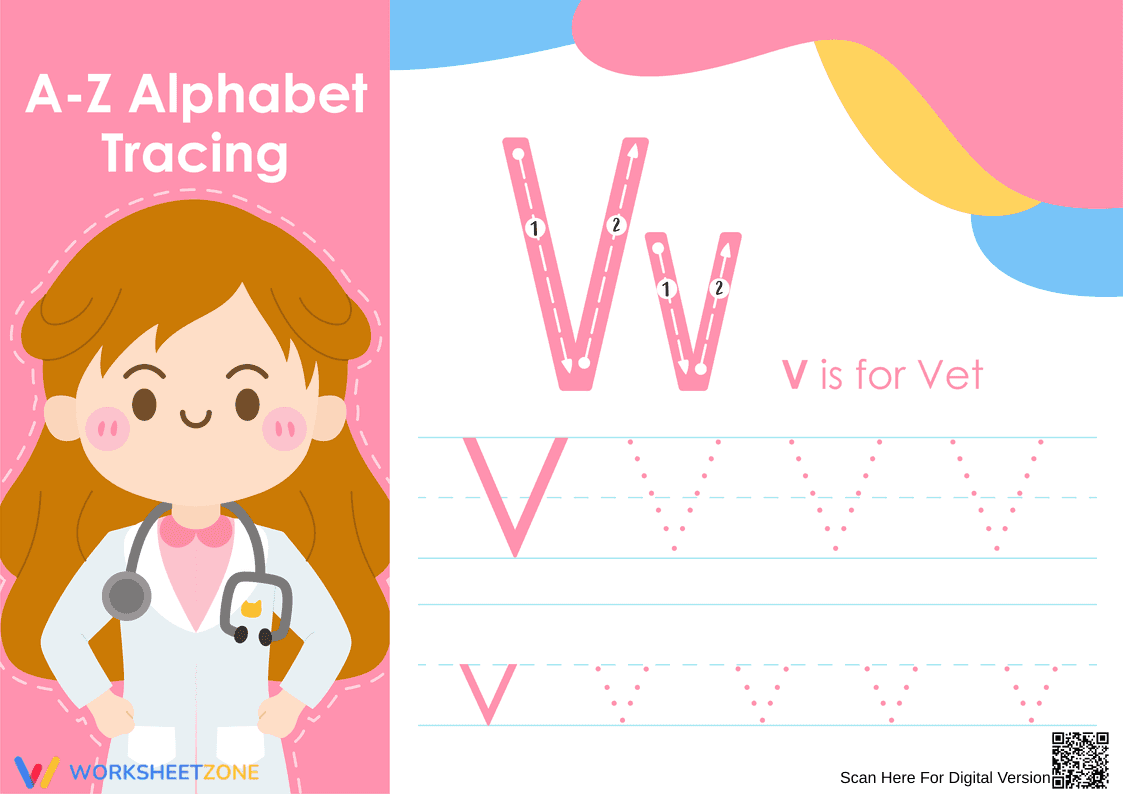 Pre-K Letter V Tracing — Printable No-Prep Worksheet - Page 1