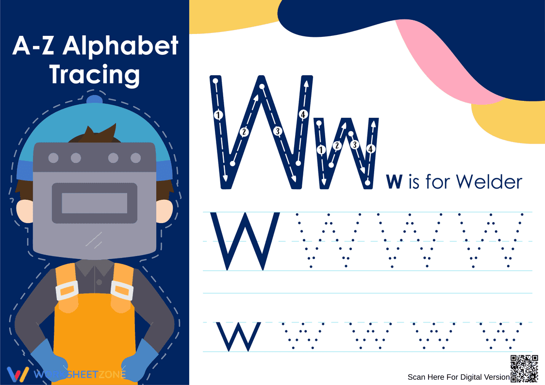 Printable Letter W Tracing Worksheet | Pre-K & K - Page 1