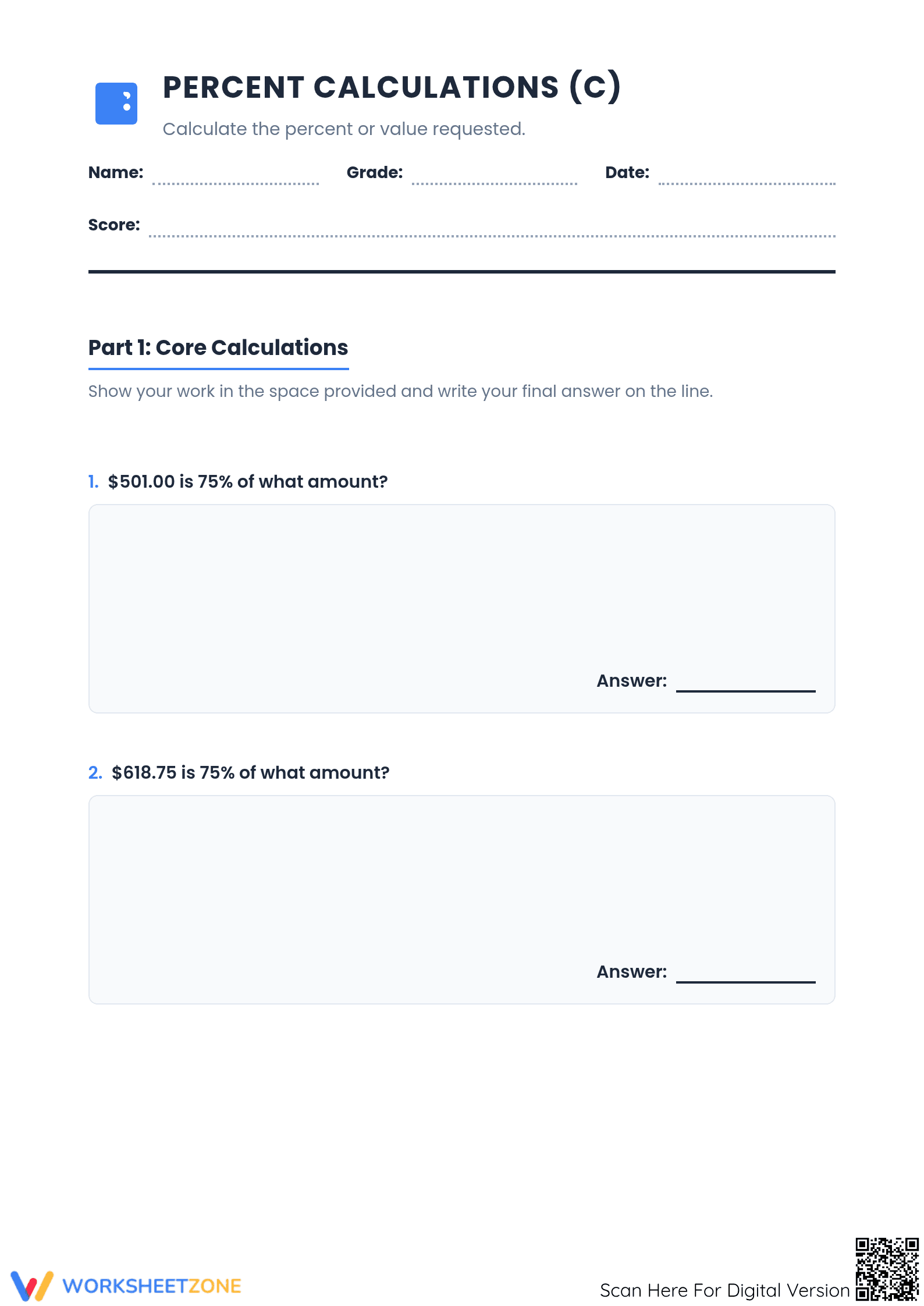 Mixed Percent Calculations | Essential Grade 6 Math - Page 1