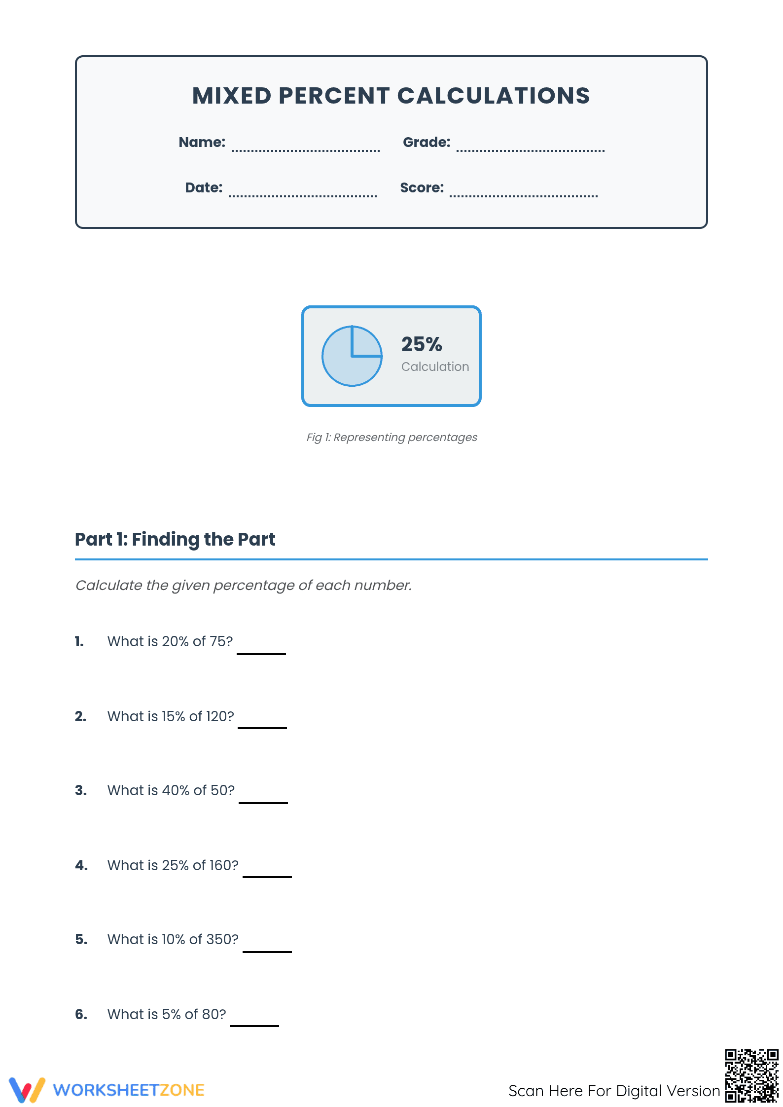 Essential Mixed Percent Worksheet | Grades 6-8 Math - Page 1