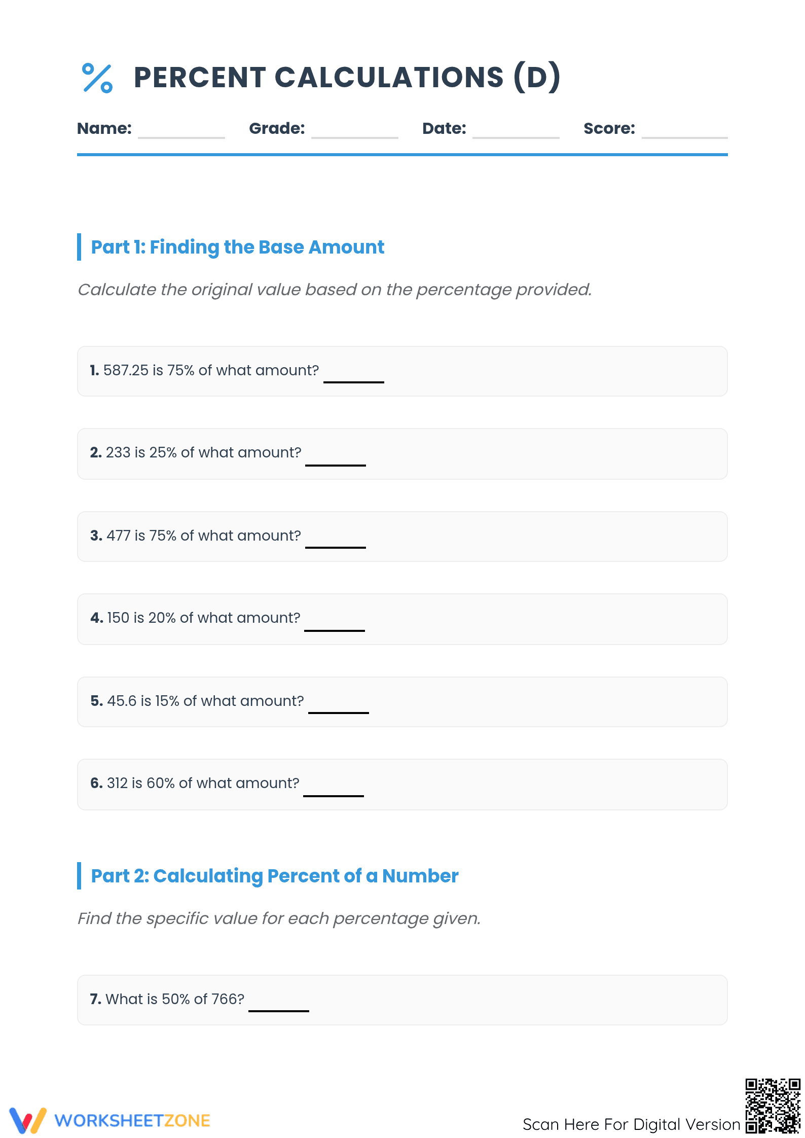 Essential Mixed Percent Calculations | Grade 6-8 Math - Page 1