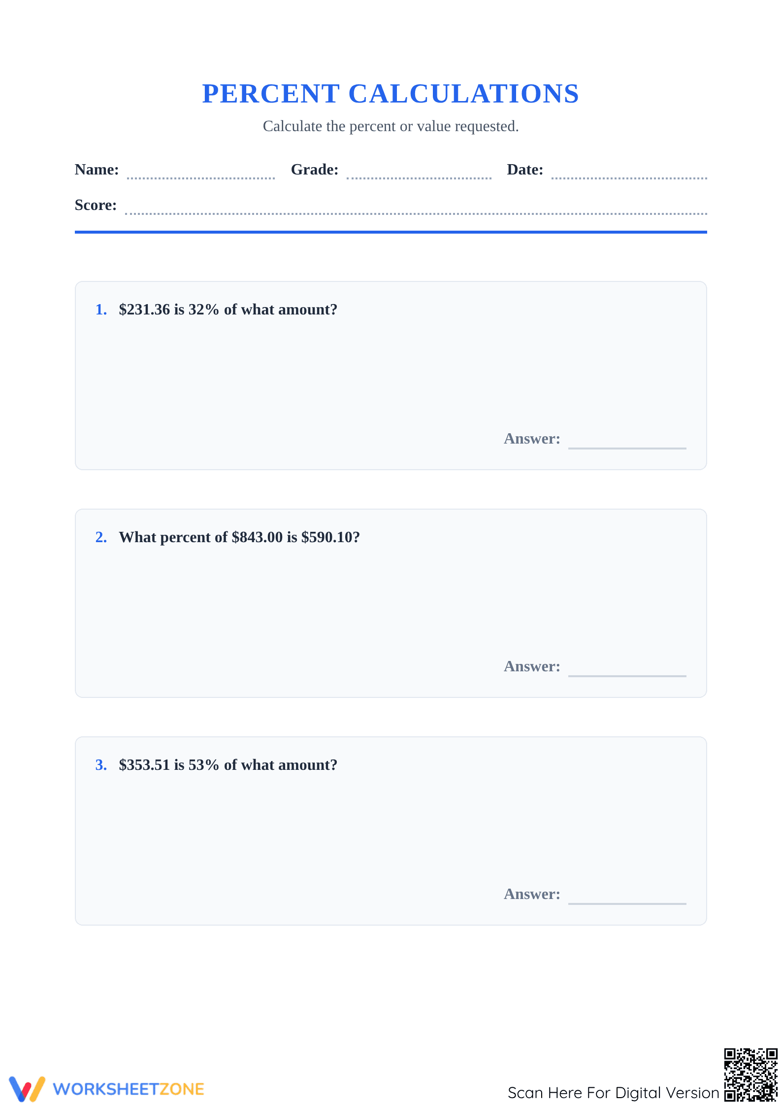 Essential Mixed Percent Calculations | Grade 6 Math - Page 1