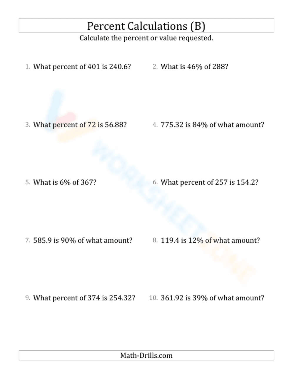 Mixed percent calculations - Page 1