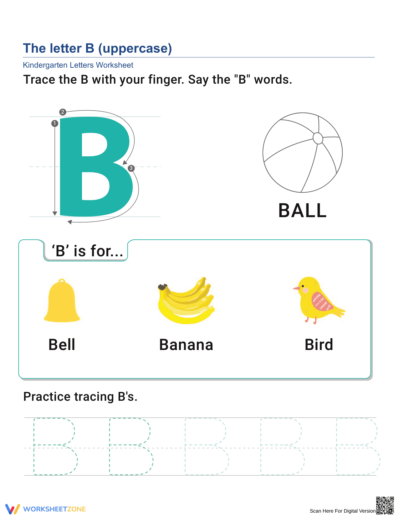 Grade K Uppercase Letter B — Printable No-Prep Worksheet - Page 1