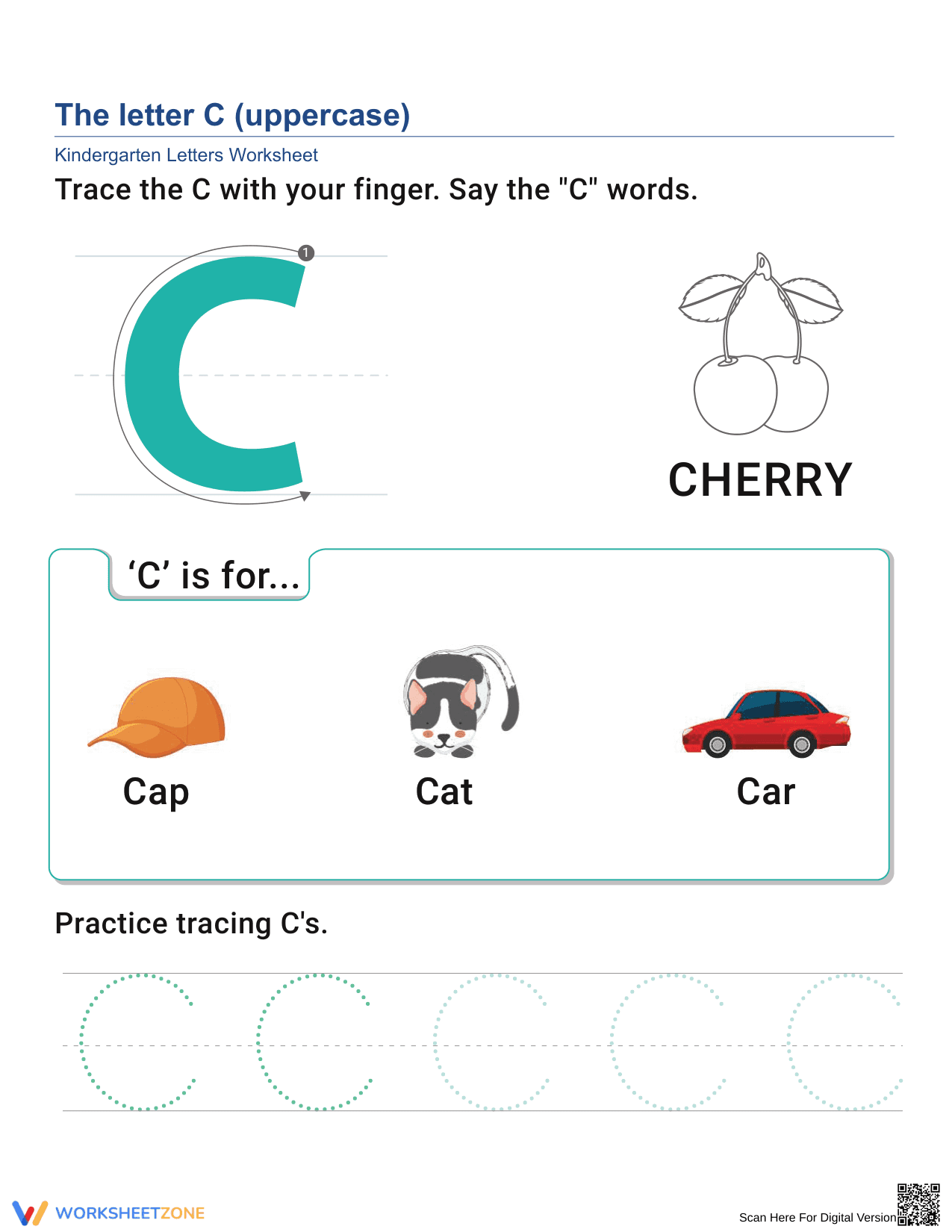 Uppercase Letter C Printable Worksheet | Grade K - Page 1