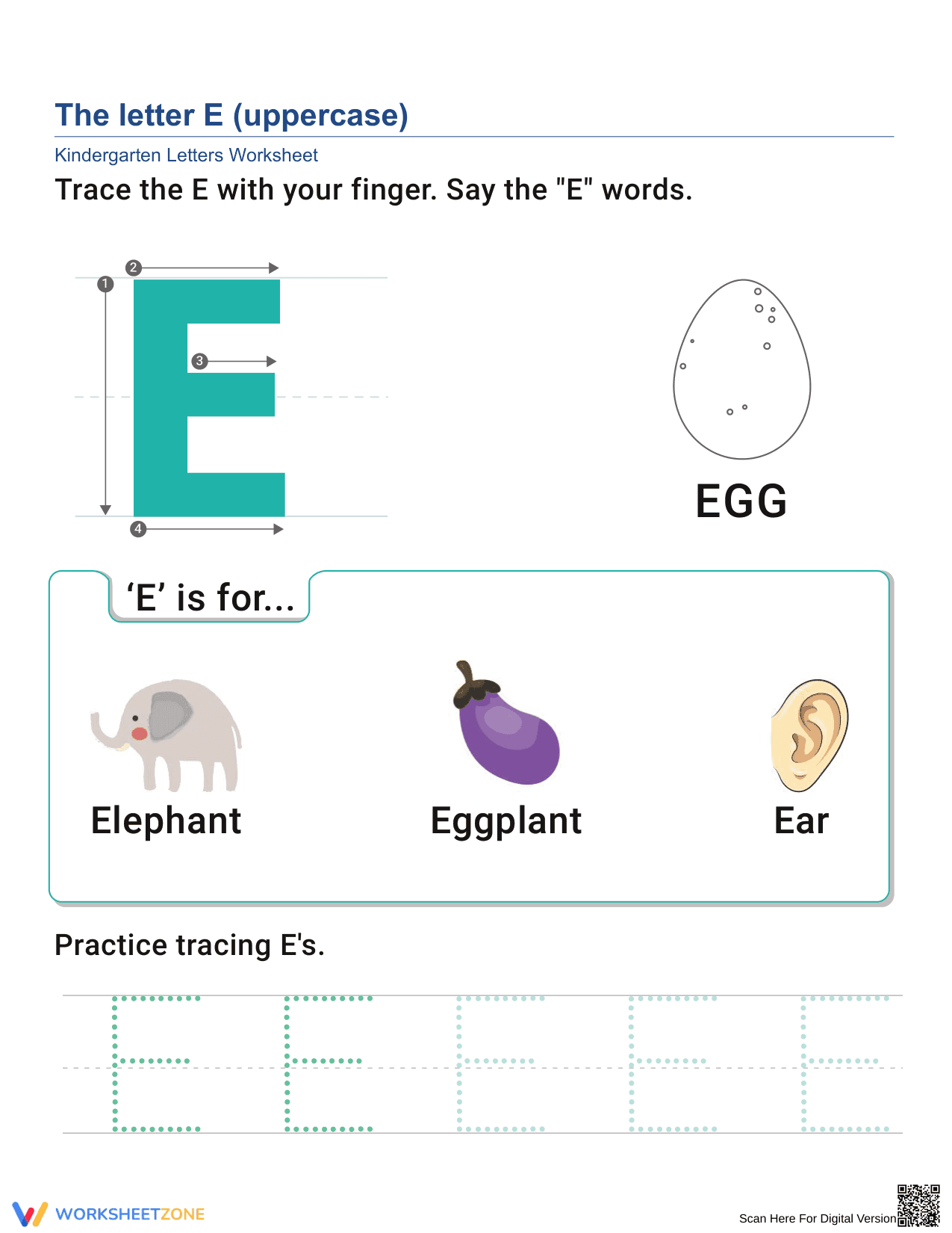 Uppercase Letter E Worksheet | Essential Grade K ELA - Page 1