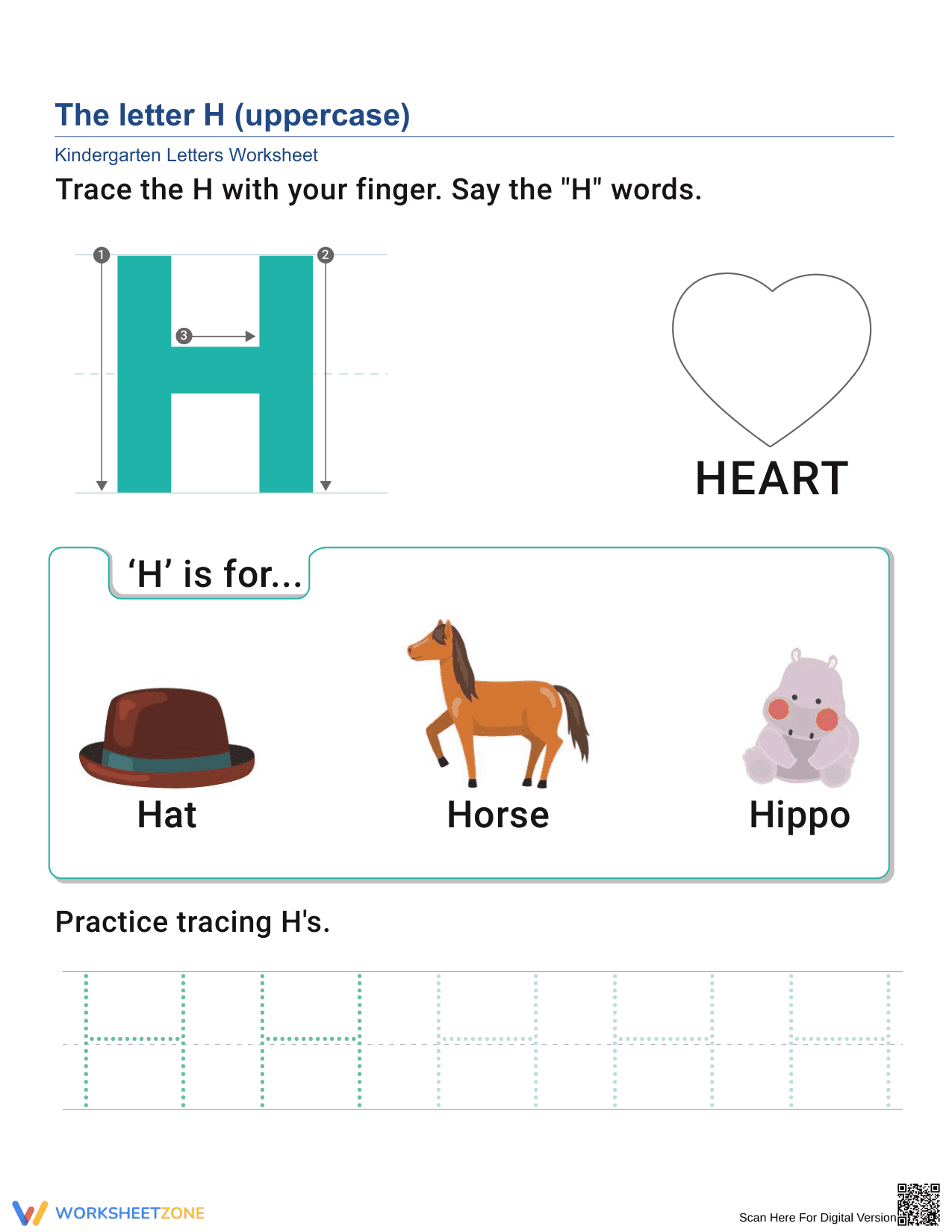 Uppercase Letter H Worksheet | Printable Kindergarten ELA - Page 1