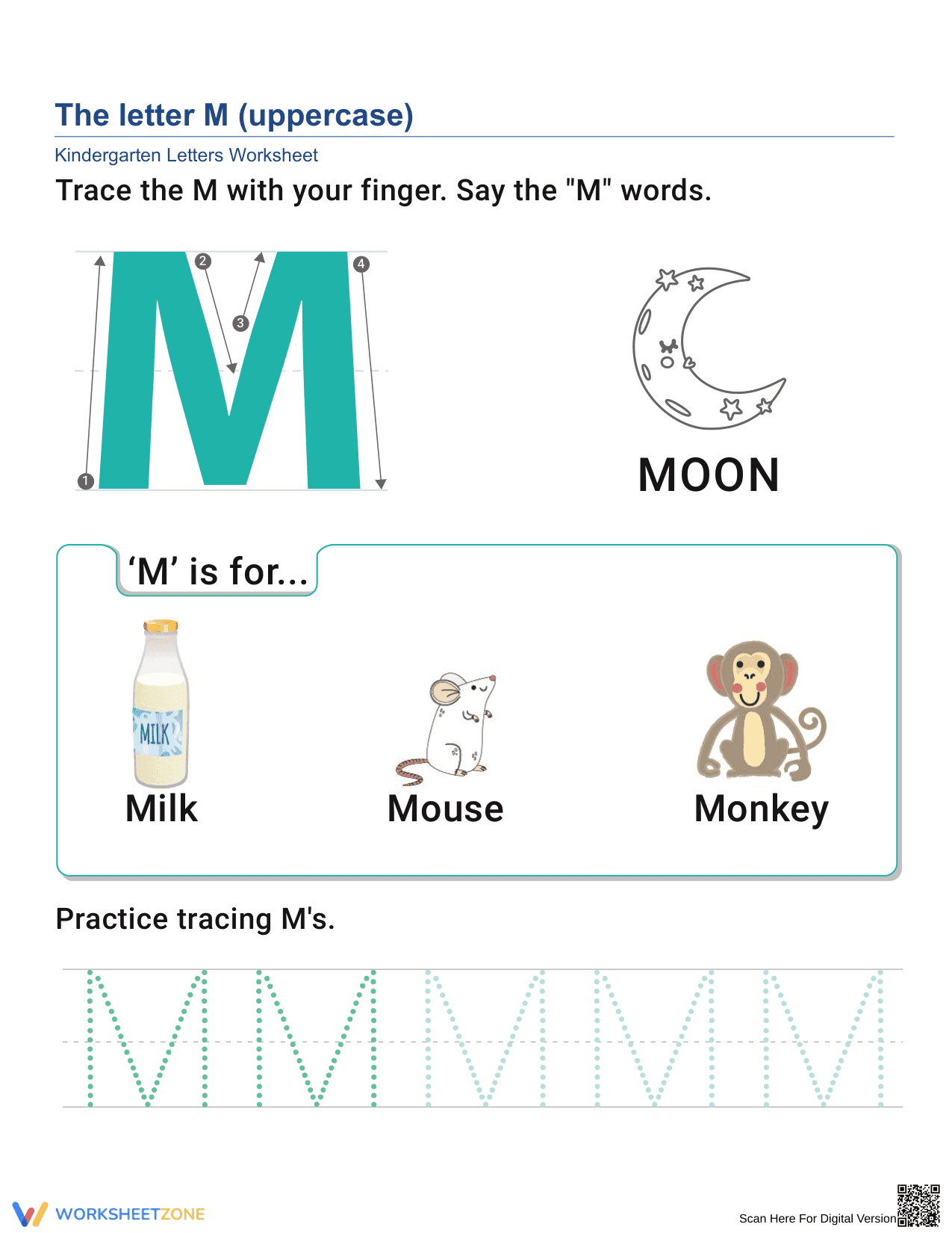 Practice the Uppercase Letter M - Page 1