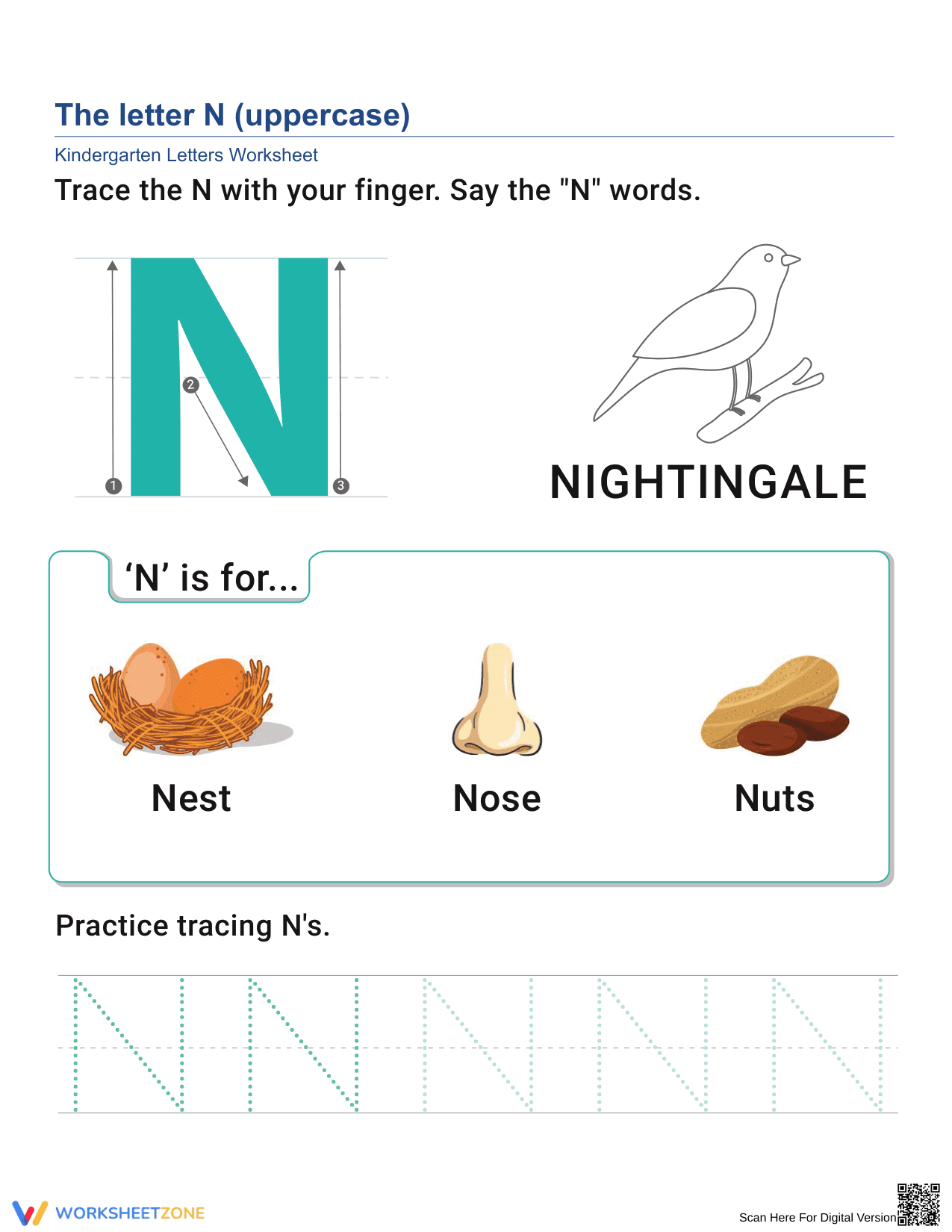 Uppercase Letter N Practice Sheet - Page 1