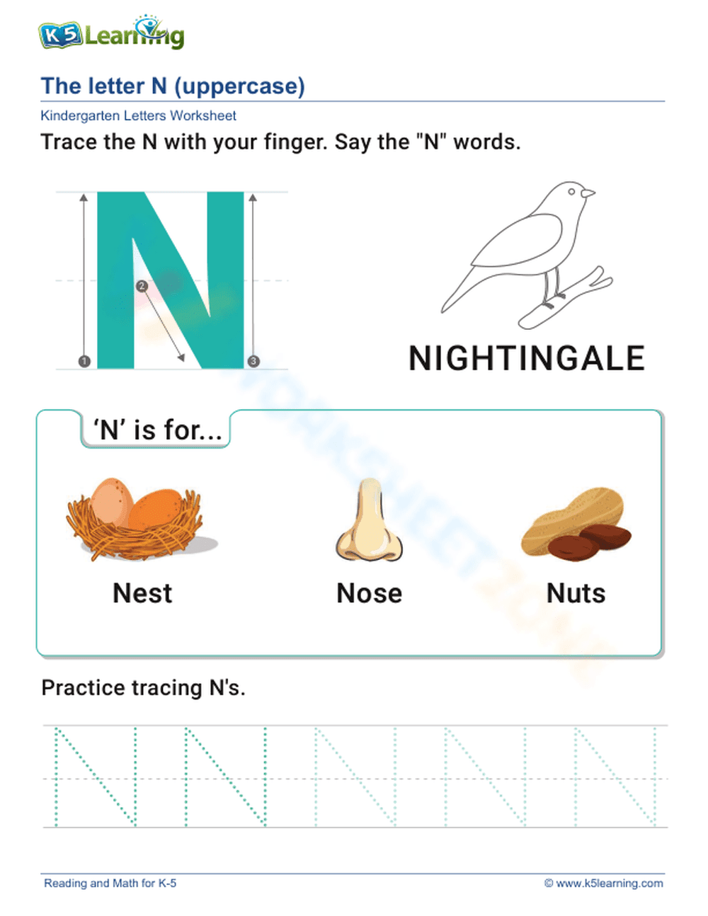 Uppercase Letter N Practice Sheet - Page 1