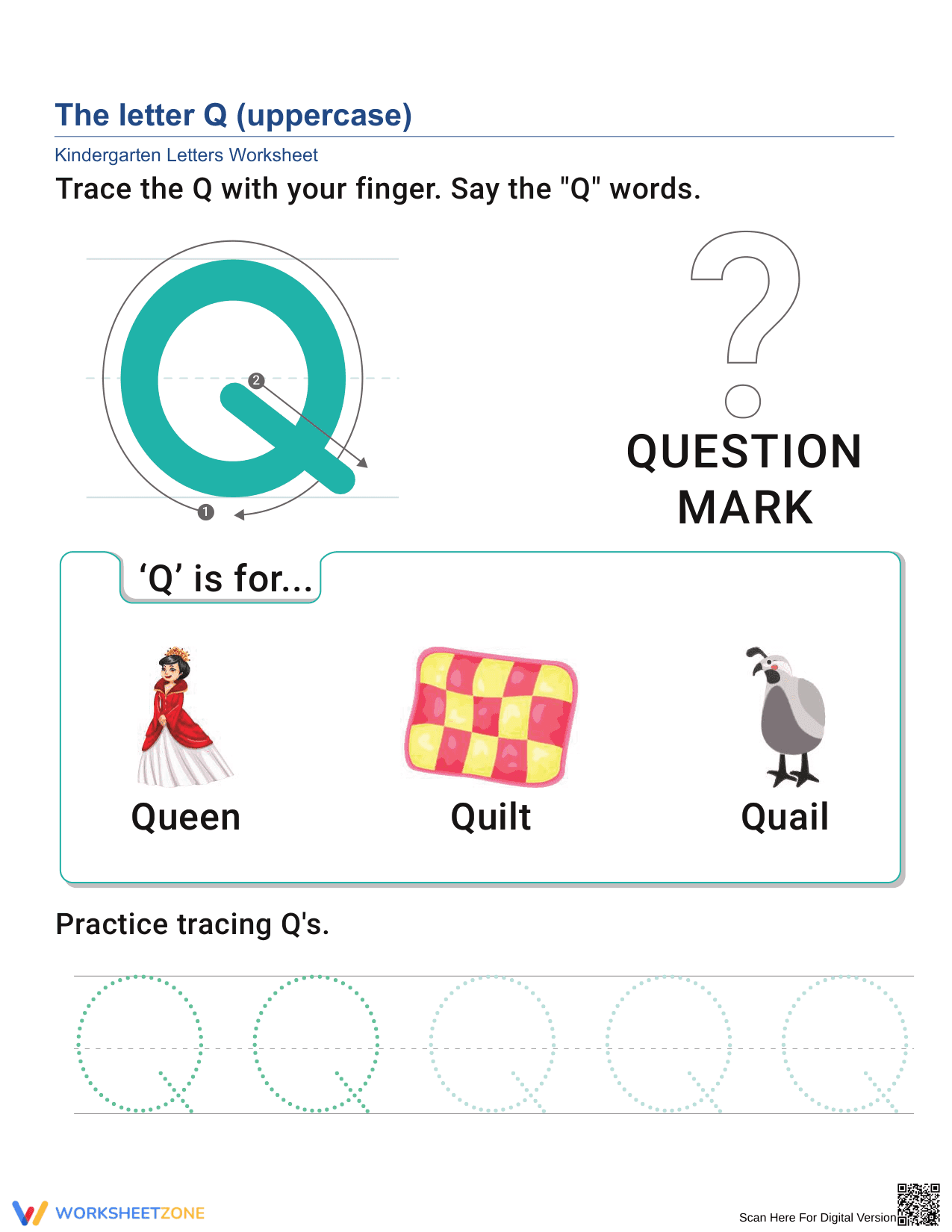 Printable Uppercase Letter Q Worksheet | Kindergarten ELA - Page 1