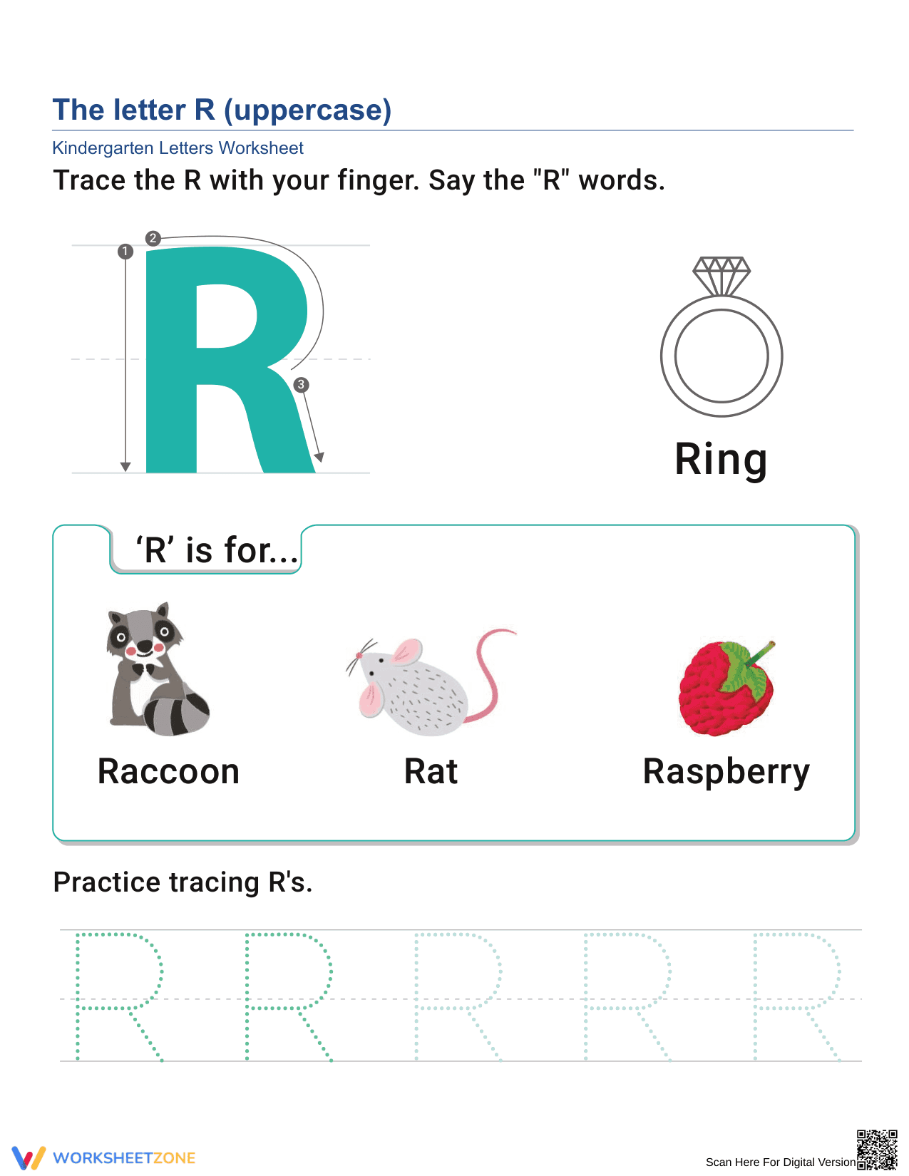 Uppercase Letter R: A Practice Worksheet - Page 1