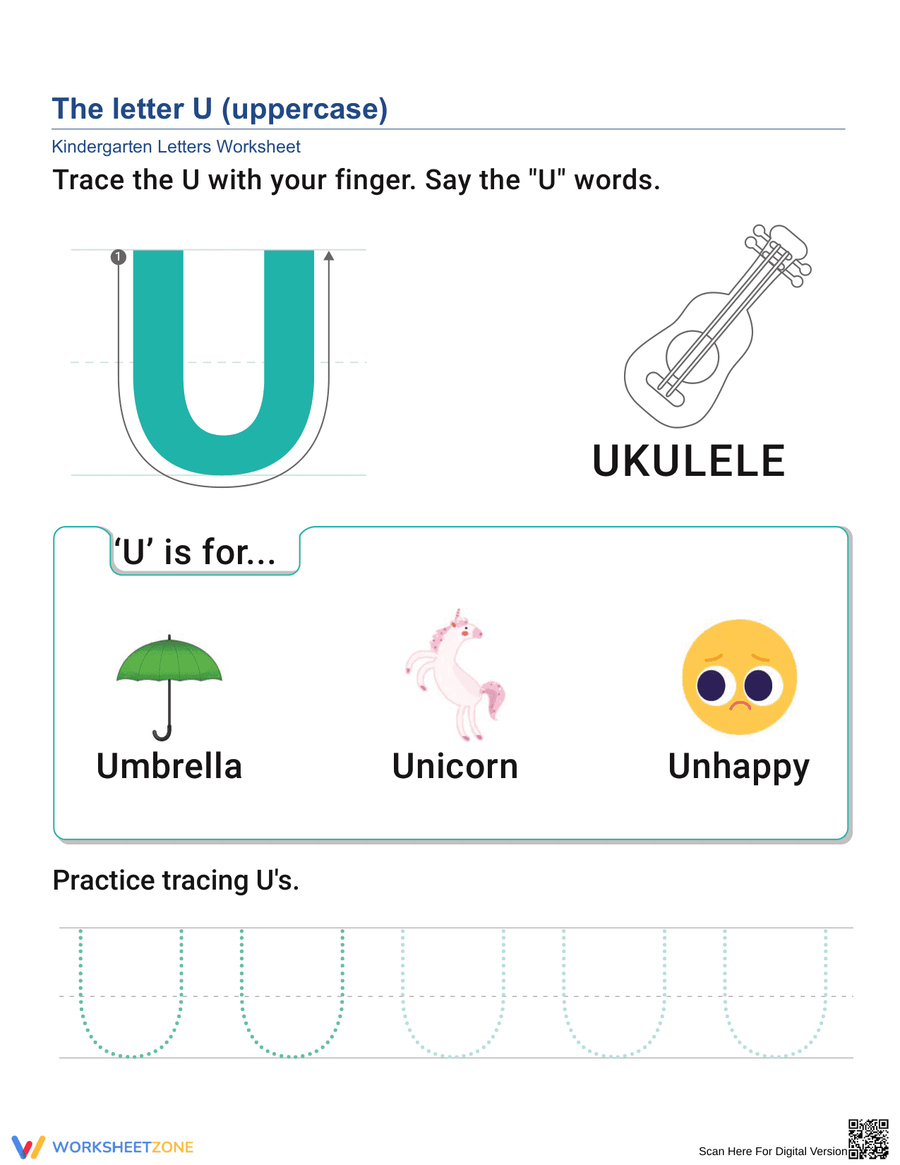 Uppercase Letter U Worksheet | Essential Grade K ELA - Page 1